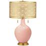 Rustique Warm Coral Toby Brass Metal Shade Table Lamp