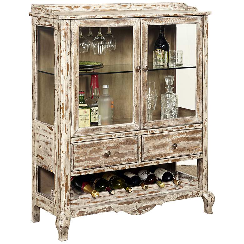 Image 1 Rustique White and Natural Farmhouse Storage Wine Cabinet