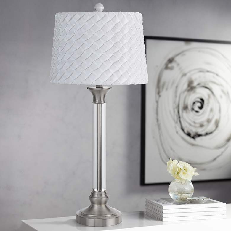 Image 1 Ruston Brushed Steel Clear Crystal Column Table Lamp