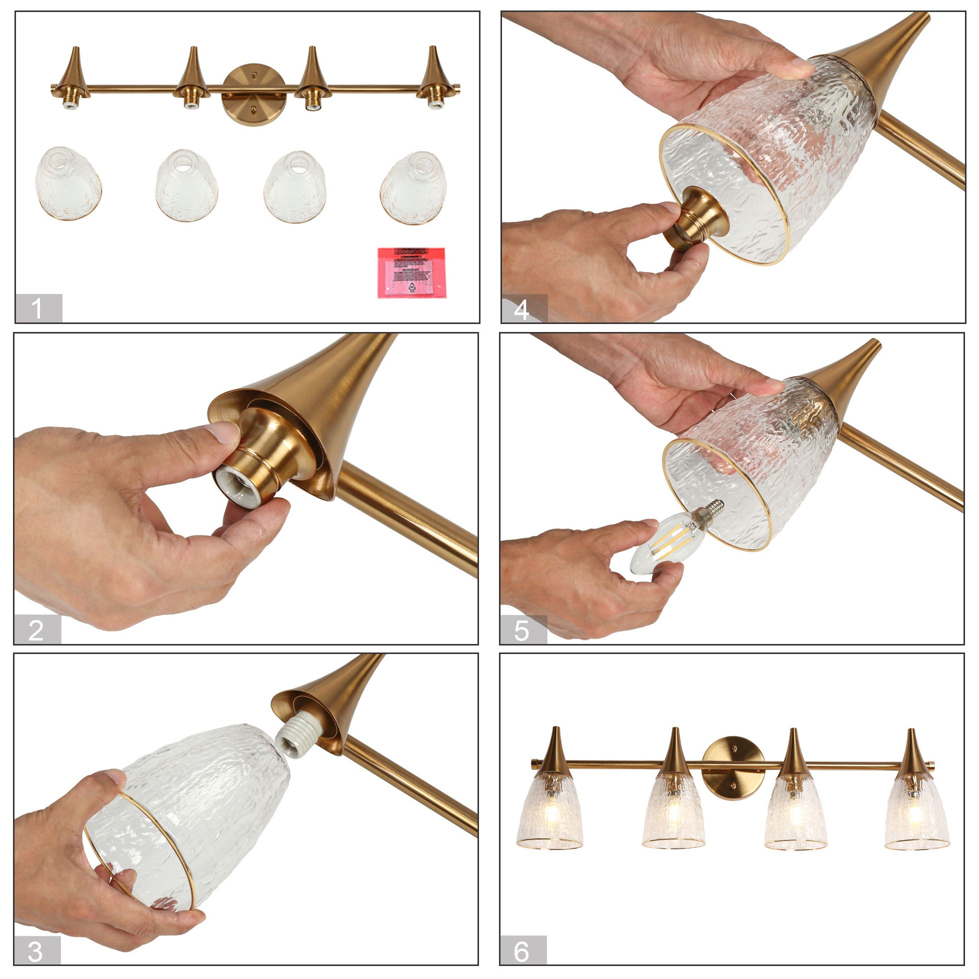 Ruthebic 4-Light Glass Bath Vanity Light