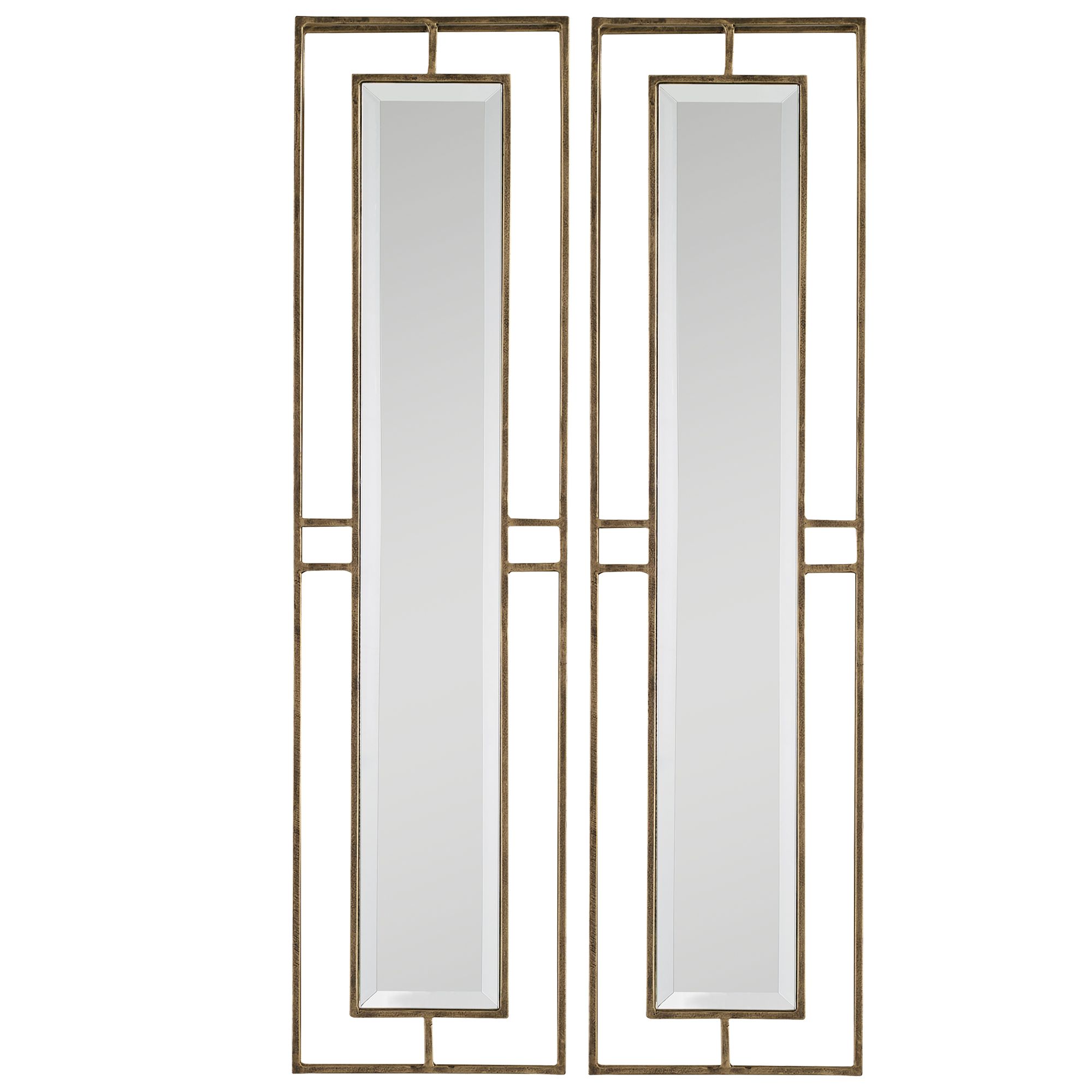 Rutledge Antiqued Gold 7 3/4" x 30" Wall Mirrors Set of 2