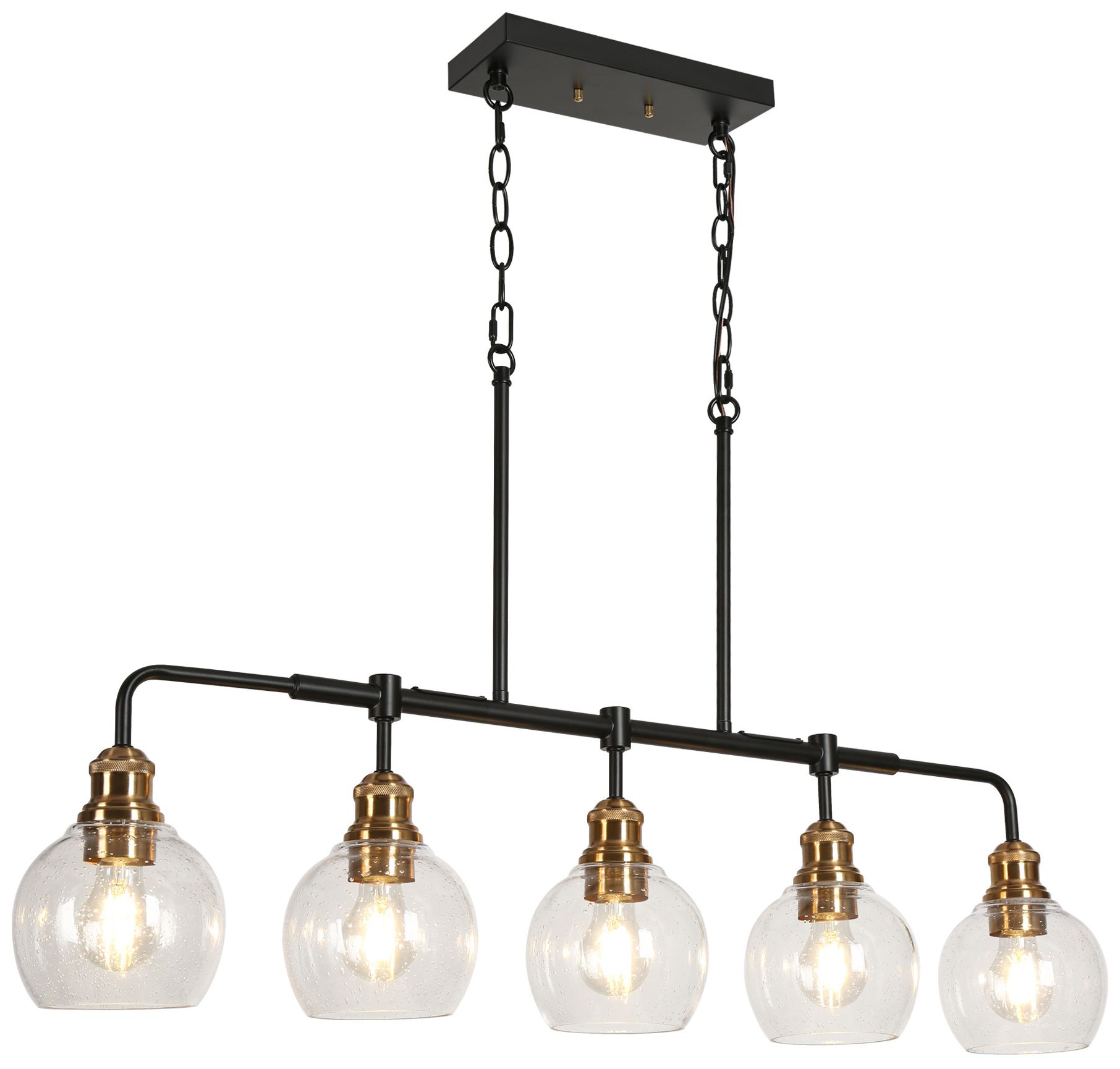 Image 2 Ruwaetoy 39" Wide Black and Brass 5-Light Linear Chandelier
