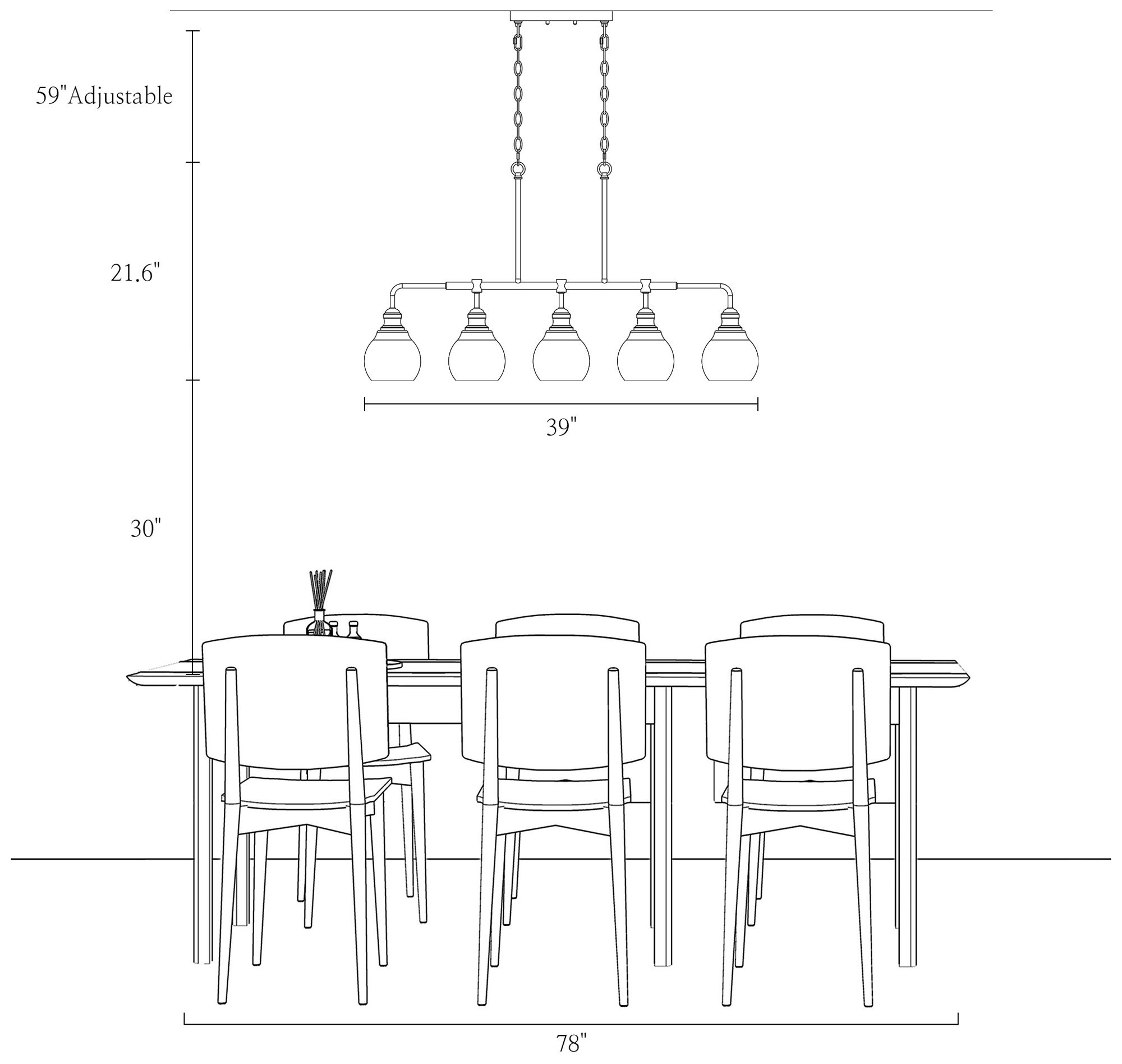 Ruwaetoy 39" Wide Black and Brass 5-Light Linear Chandelier