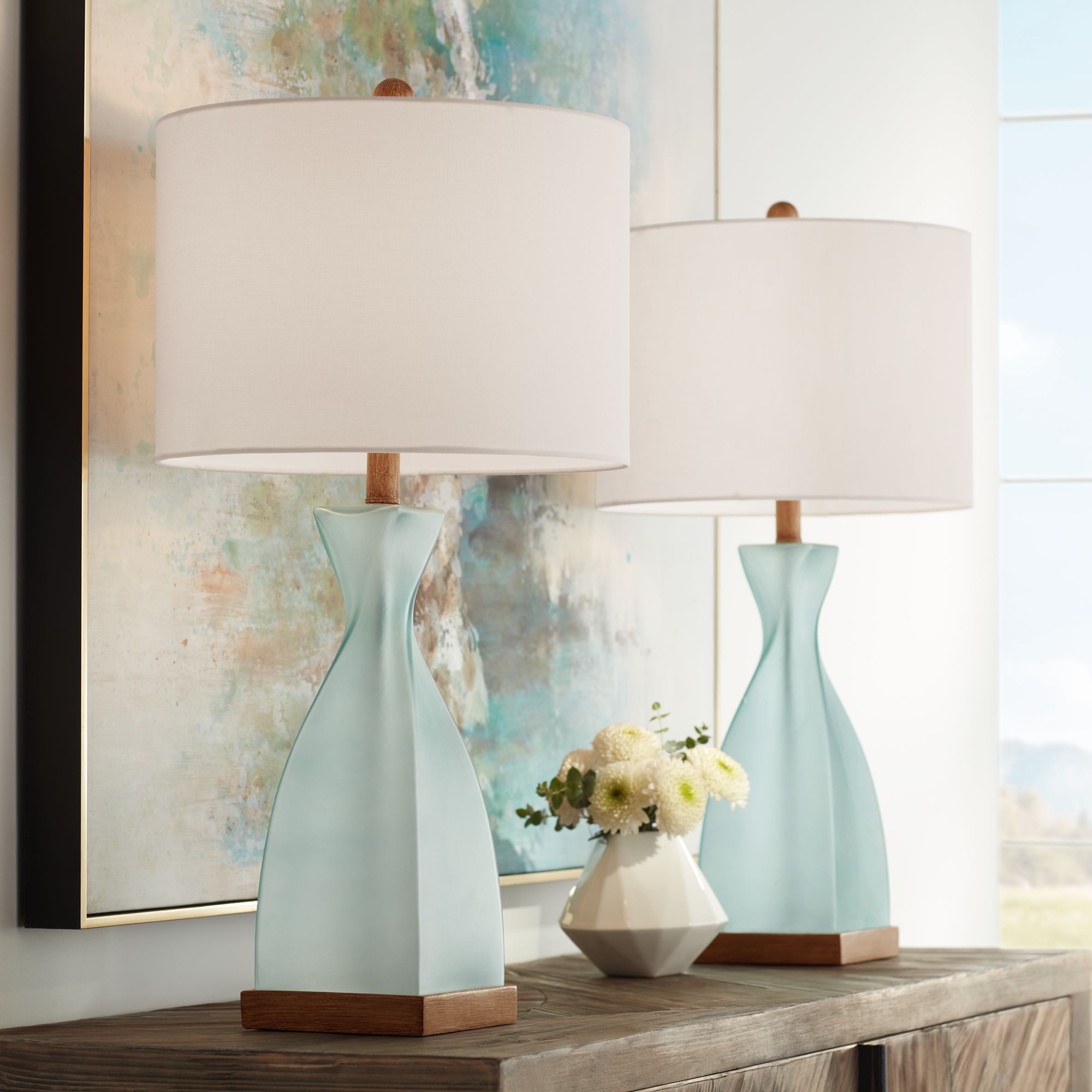 coastal blue glass table lamp