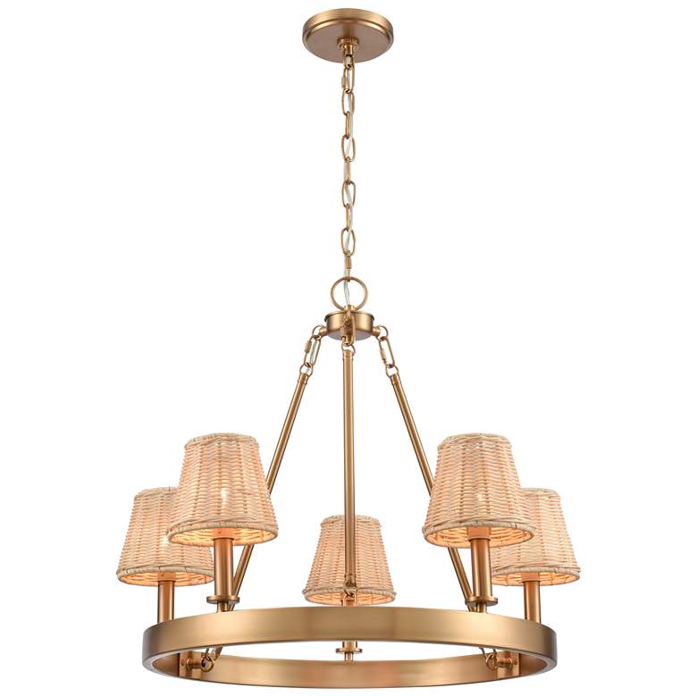 Image 1 Rydell 24.5 inch Wide 5-Light Chandelier - Brushed Gold and Rattan