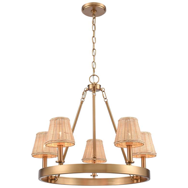 Image 1 Rydell 24.5" Wide 5-Light Chandelier - Brushed Gold and Rattan