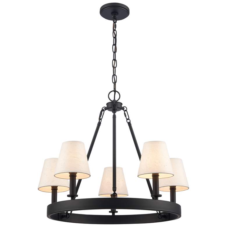 Image 1 Rydell 24.5 inch Wide 5-Light Chandelier - Matte Black and Parchment
