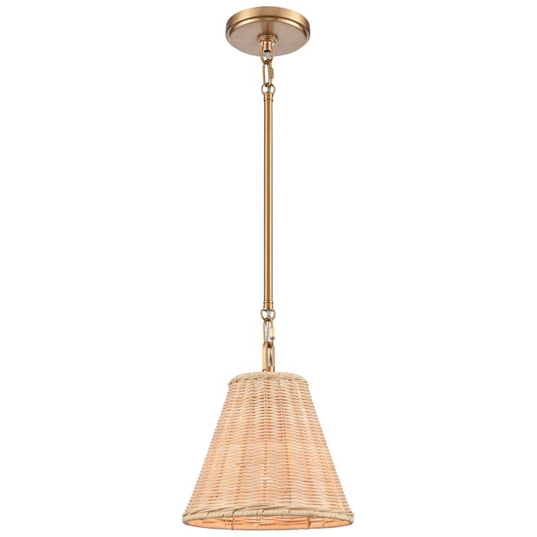 Image 1 Rydell 9 inch Wide 1-Light Mini Pendant - Brushed Gold and Rattan