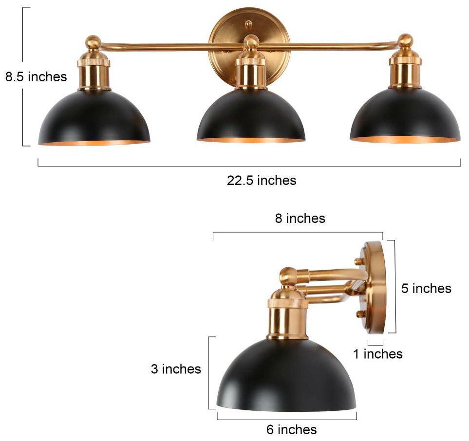 Image 2 Ryden 22 1/2"W Brass Gold 3-Light Bath Light w/ Black Shade more views