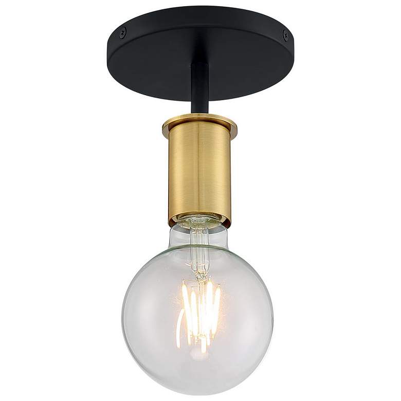 Image 1 Ryder; 1 Light; Semi Flush Fixture; Black Finish with Brushed Brass Sockets