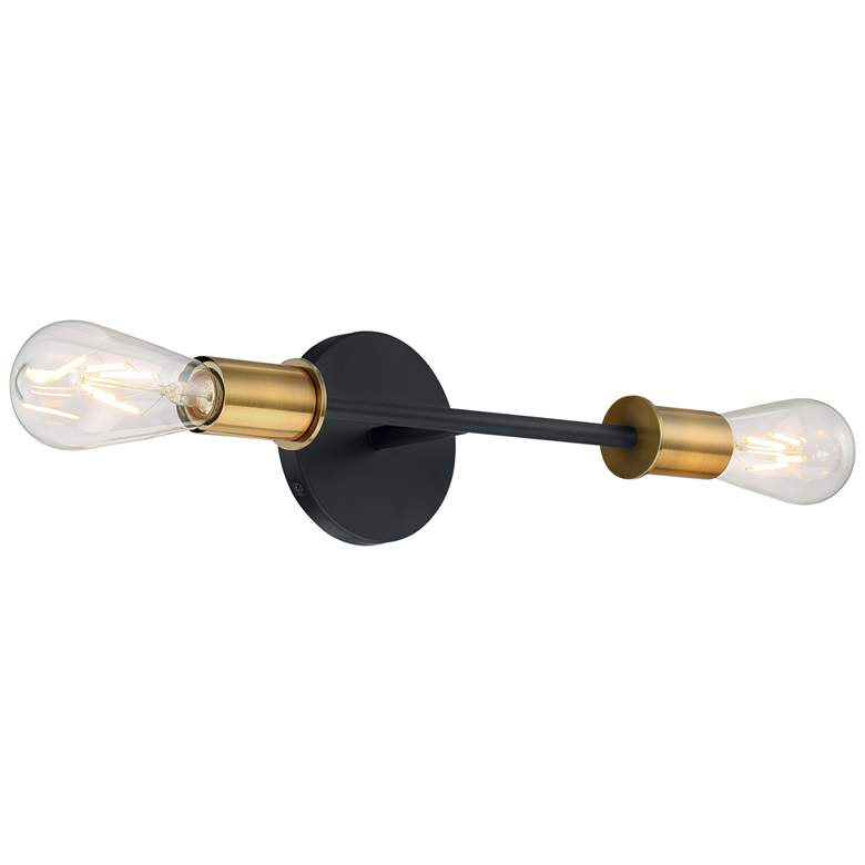 Image 1 Ryder; 2 Light; Vanity Fixture; Black Finish with Brushed Brass Sockets