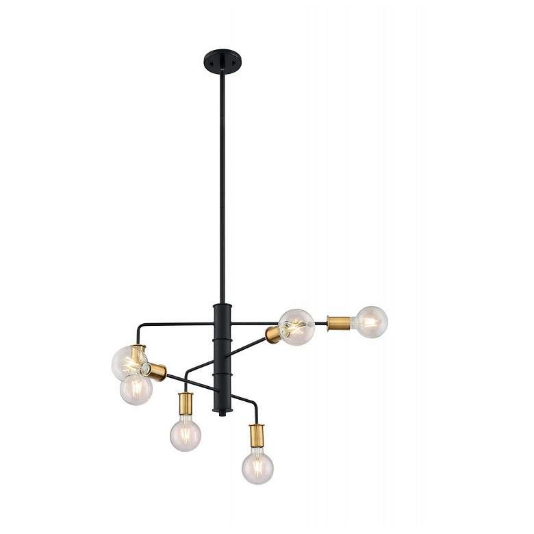 Image 1 Ryder; 6 Light; Chandelier Fixture; Black Finish with Brushed Brass Sockets