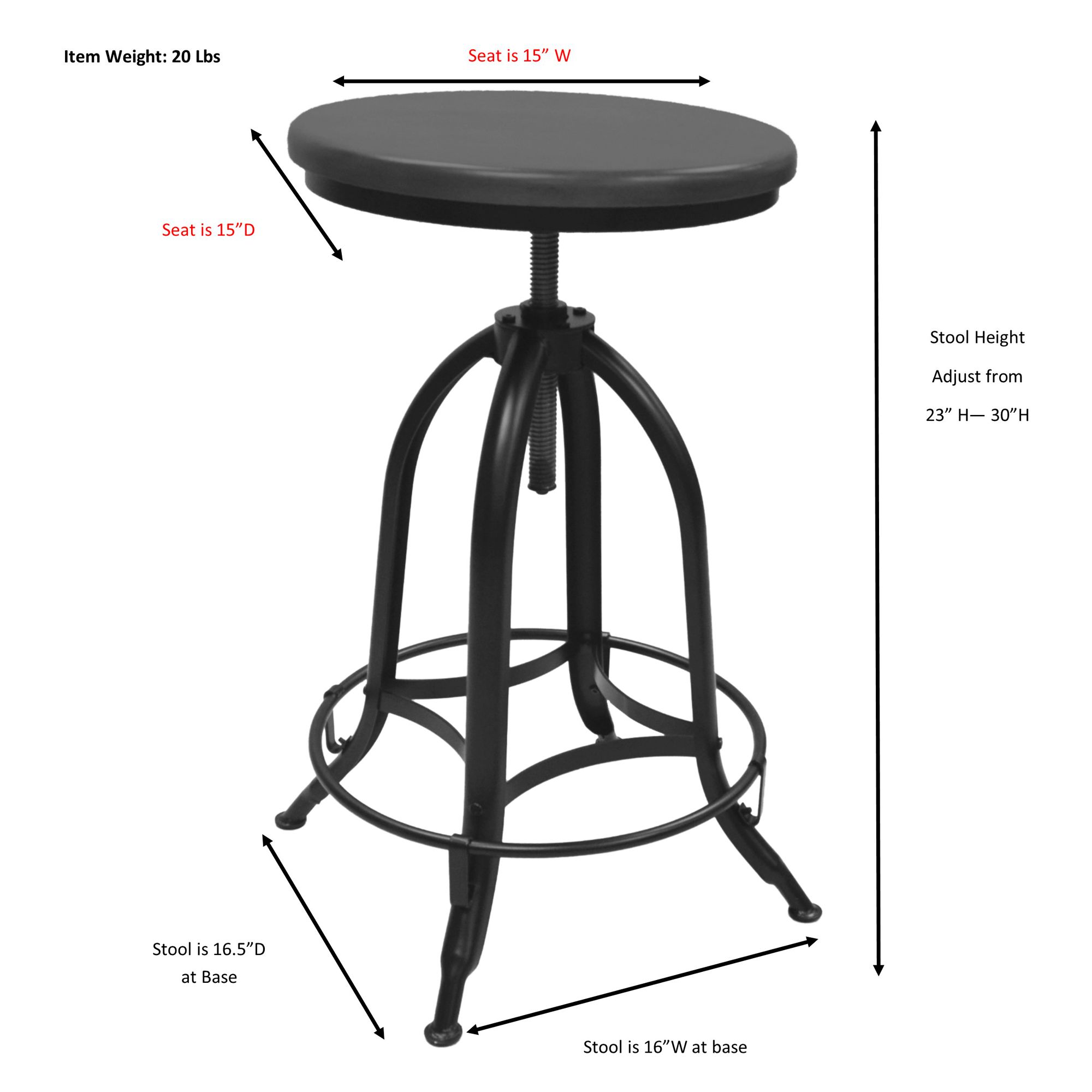 Image 5 Ryder Black Base Chestnut Seat Adjustable Barstool more views