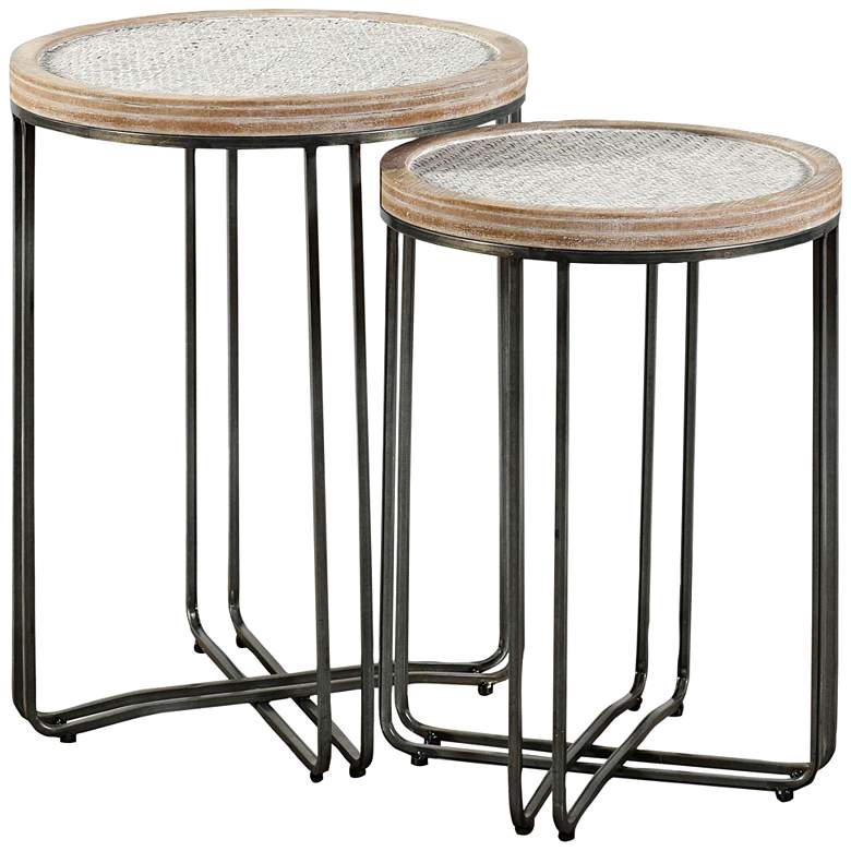Image 2 Ryder Black Metal and Woven Rattan Nesting Tables Set of 2