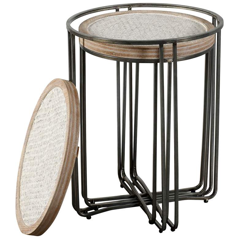 Image 3 Ryder Black Metal and Woven Rattan Nesting Tables Set of 2 more views