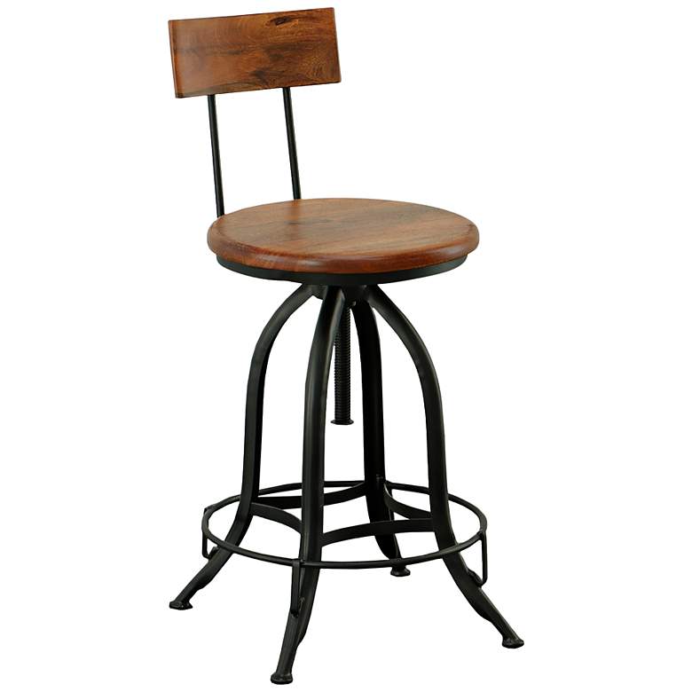 Image 2 Ryder Chestnut Wood and Black Iron Swivel Adjustable Stool