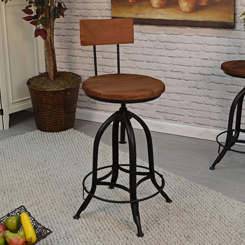 Image 1 Ryder Chestnut Wood and Black Iron Swivel Adjustable Stool