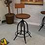 1_Ryder Chestnut Wood and Black Iron Swivel Adjustable Stool
