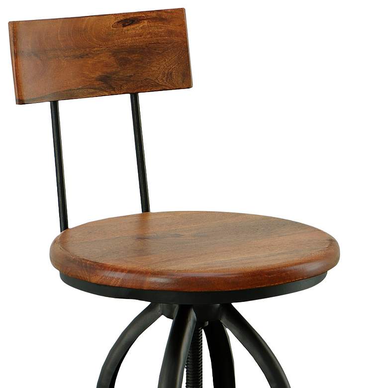 Image 3 Ryder Chestnut Wood and Black Iron Swivel Adjustable Stool more views