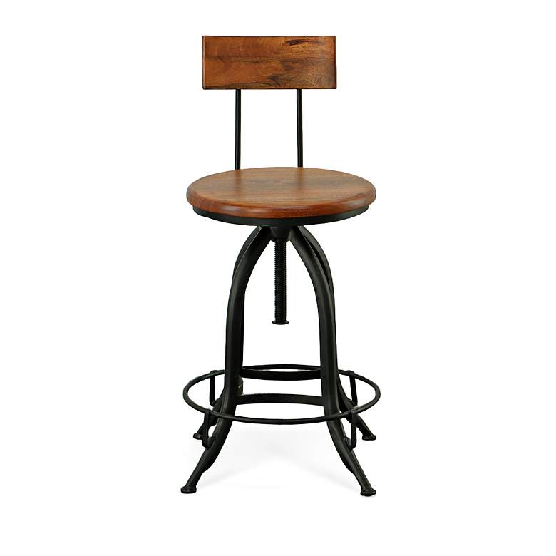 Image 4 Ryder Chestnut Wood and Black Iron Swivel Adjustable Stool more views