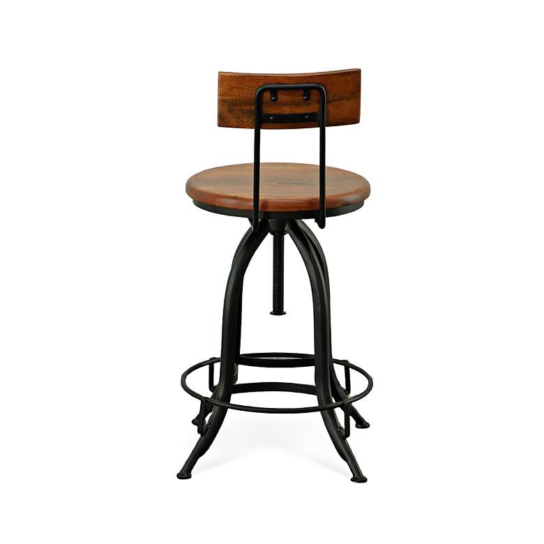 Image 5 Ryder Chestnut Wood and Black Iron Swivel Adjustable Stool more views