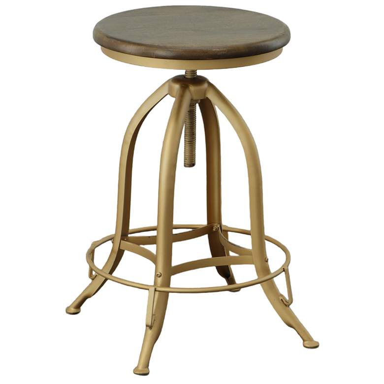 Image 1 Ryder Gold Base Elm Seat Adjustable Barstool