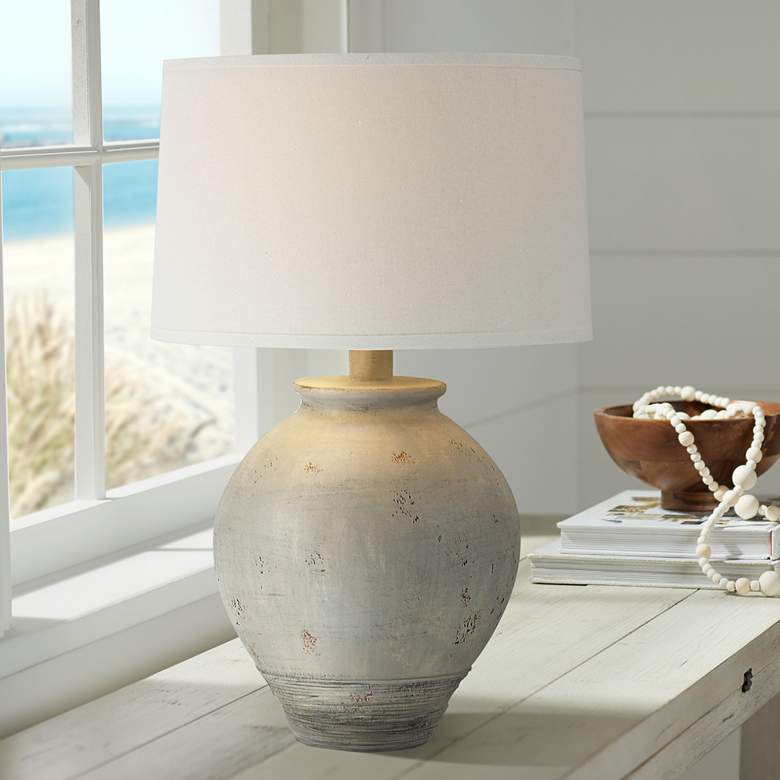 Image 1 Ryker 24 1/2" Concrete Stone Hydrocal Urn Table Lamp