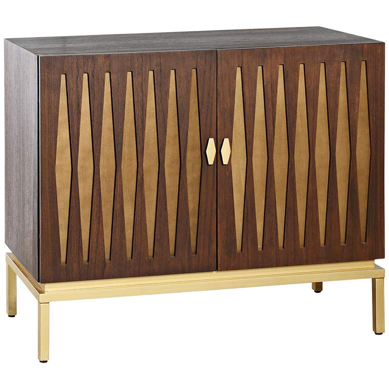Image 1 Ryker 38"W Chestnut Brown and Gold 2-Door Credenza Cabinet
