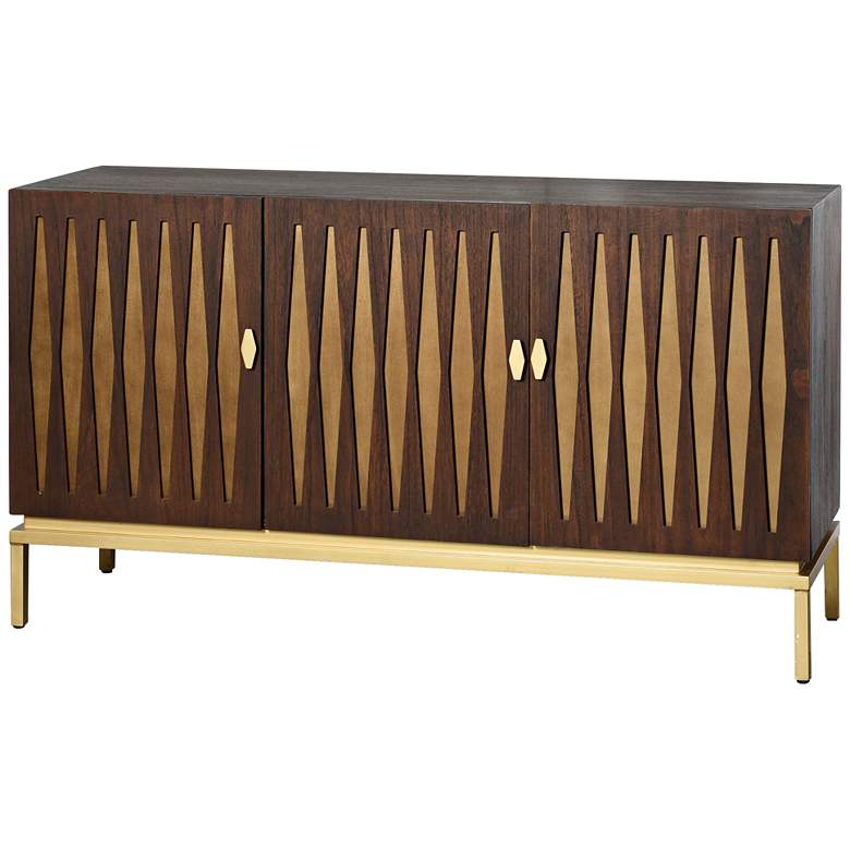 Image 1 Ryker 57"W Chestnut Brown and Gold 3-Door Credenza Cabinet