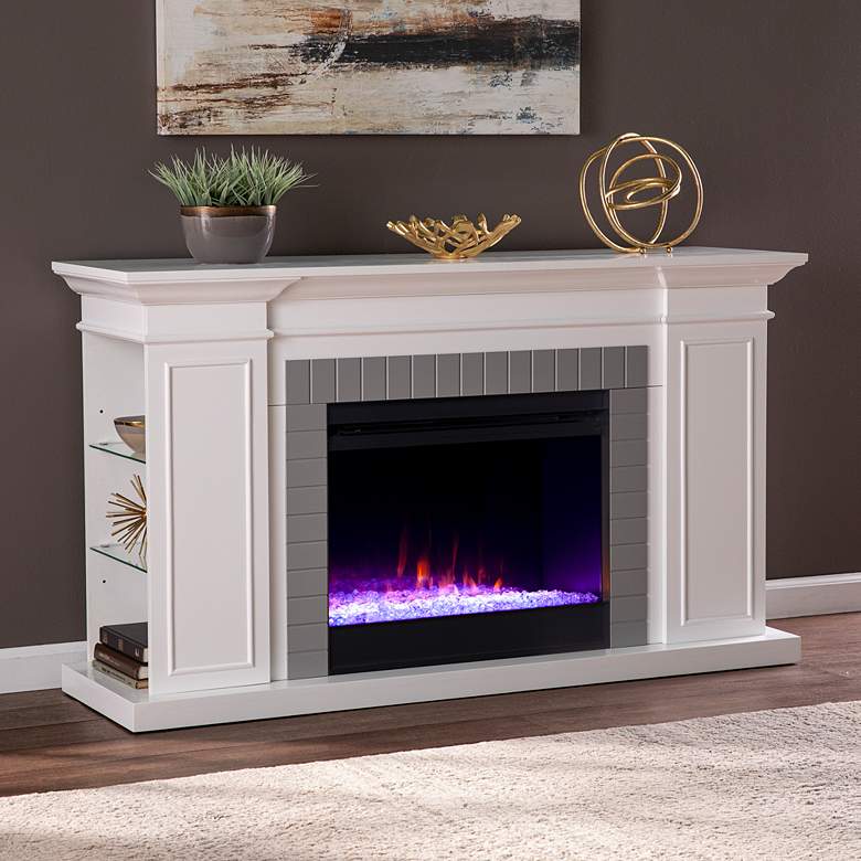 Image 1 Rylana 54 3/4 inchW Color Changing White Gray Electric Fireplace