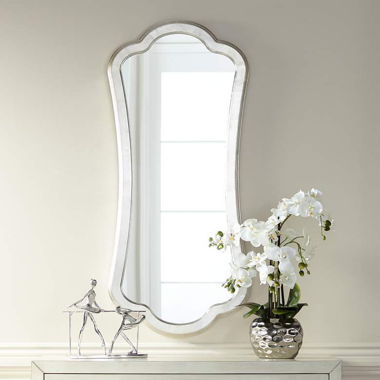 Image 1 Ryland Silver 19 3/4 inch x 44 inch Abstract Shape Wall Mirror