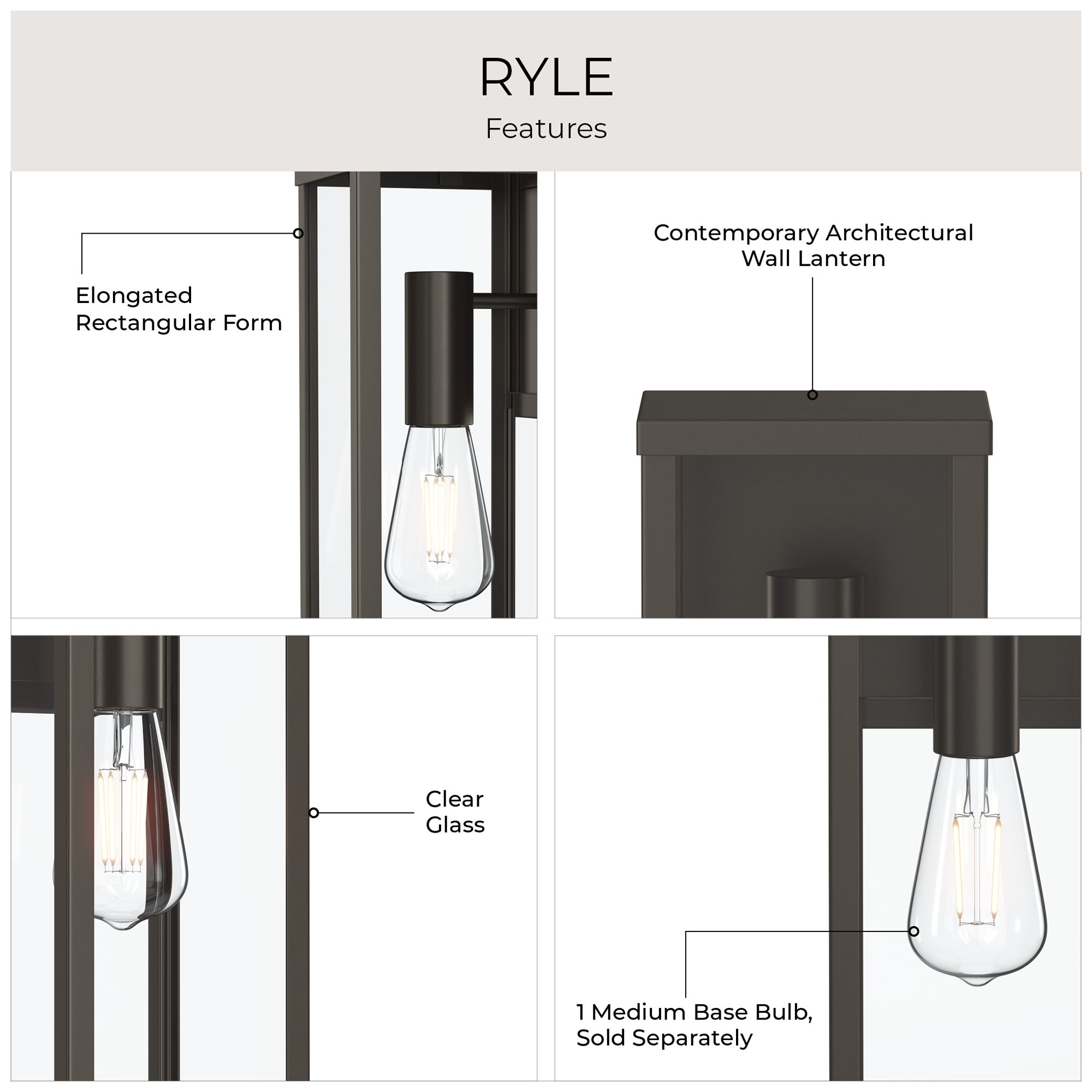Ryle One-Light Large Wall Lantern with Clear Glass Panels