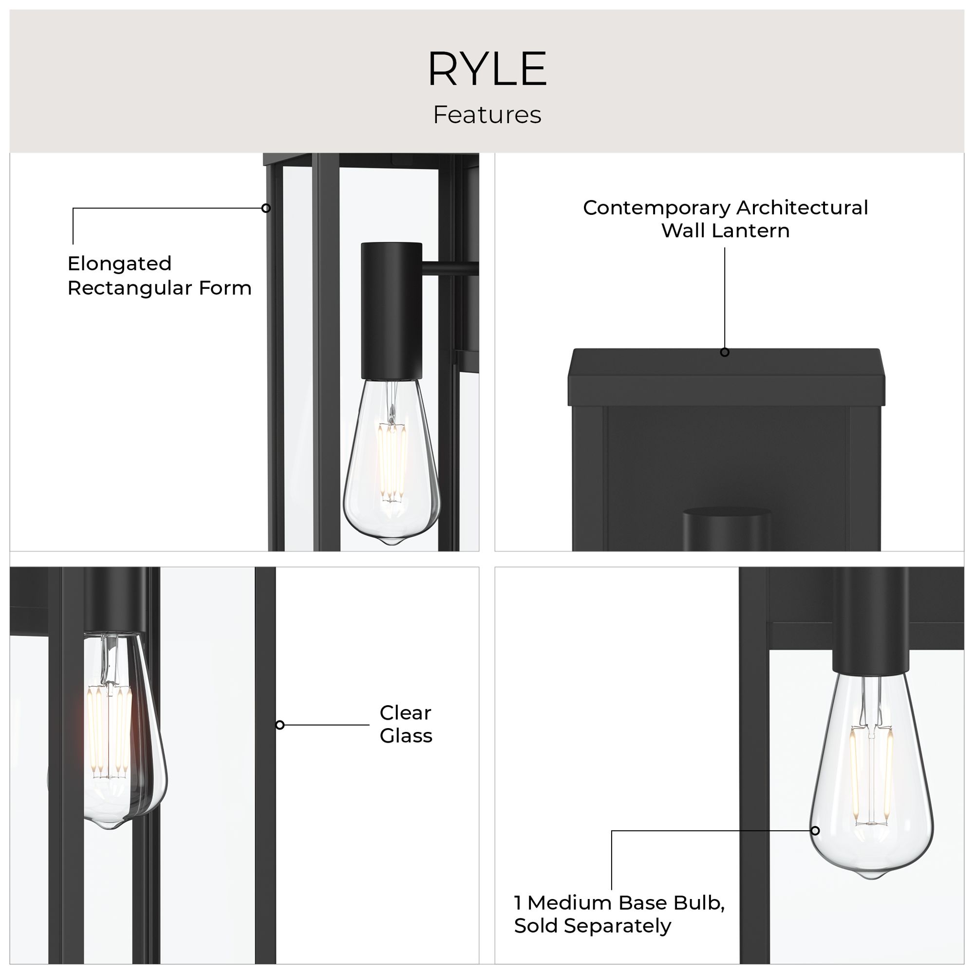 Ryle One-Light Large Wall Lantern with Clear Glass Panels