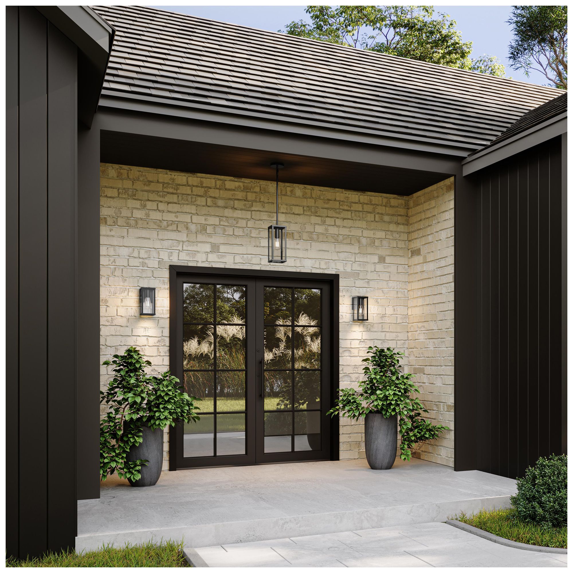 Ryle One-Light Outdoor Pendant Light with Clear Glass Panels
