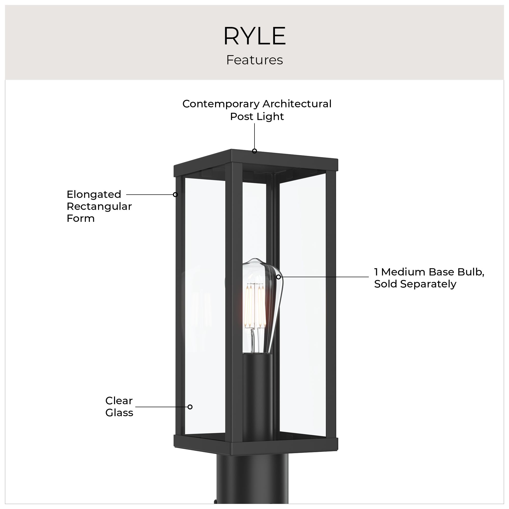 Image 7 Ryle One-Light Post Mount Lantern with Clear Glass Panels more views