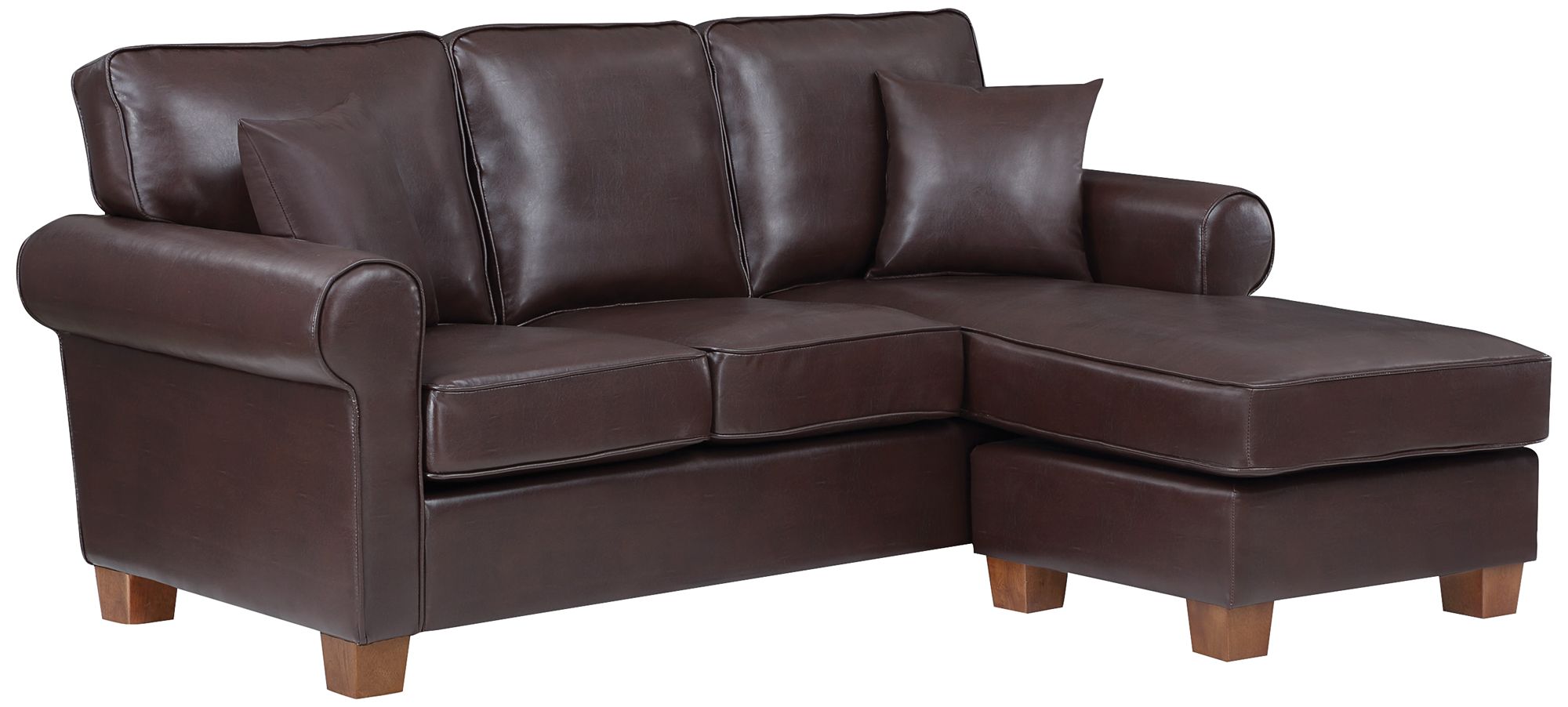 Rylee Cocoa Faux Leather L-Shaped Sectional Sofa w/ Pillows