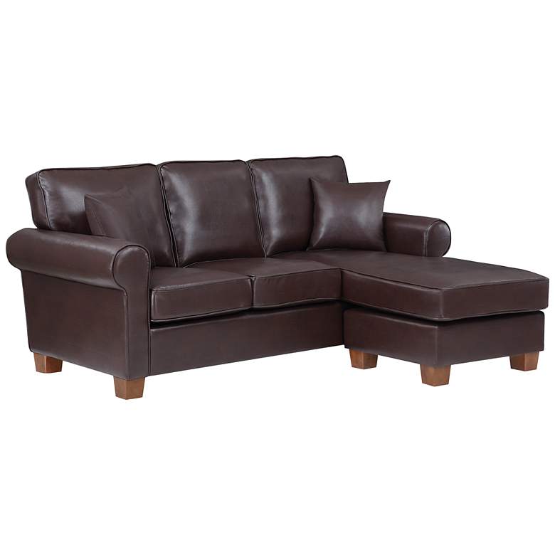 Image 2 Rylee Cocoa Faux Leather L-Shaped Sectional Sofa w/ Pillows