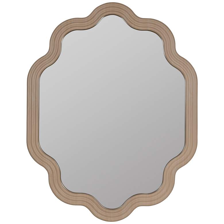 Image 2 Rylee Natural Oak Wood 28" x 36" Scalloped Wall Mirror