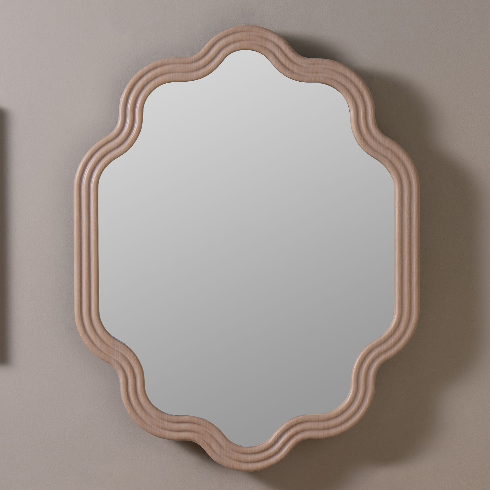 Rylee Natural Oak Wood 28" x 36" Scalloped Wall Mirror - #358X8 | Lamps ...