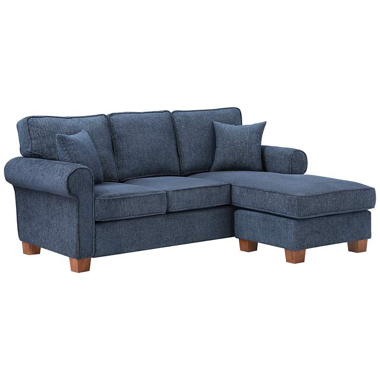 Image 2 Rylee Navy Fabric L-Shaped Sectional Sofa with 2 Pillows