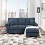 Rylee Navy Fabric L-Shaped Sectional Sofa with 2 Pillows