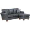 Rylee Pewter Faux Leather L-Shaped Sectional Sofa w/ Pillows