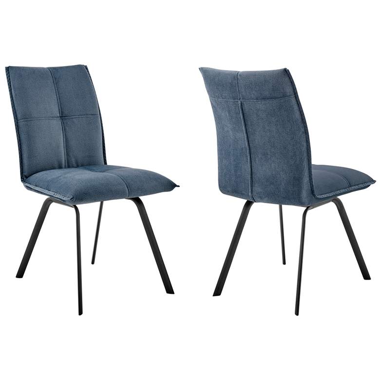 Image 1 Rylee Set of 2 Dining Accent Chairs in Blue Fabric and Black Finish