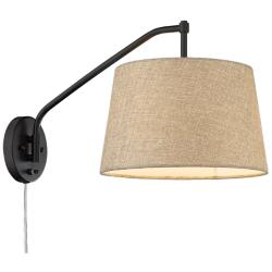 Ryleigh 12&quot; Wide Matte Black 1-Light Swing Arm with Natural Sisal