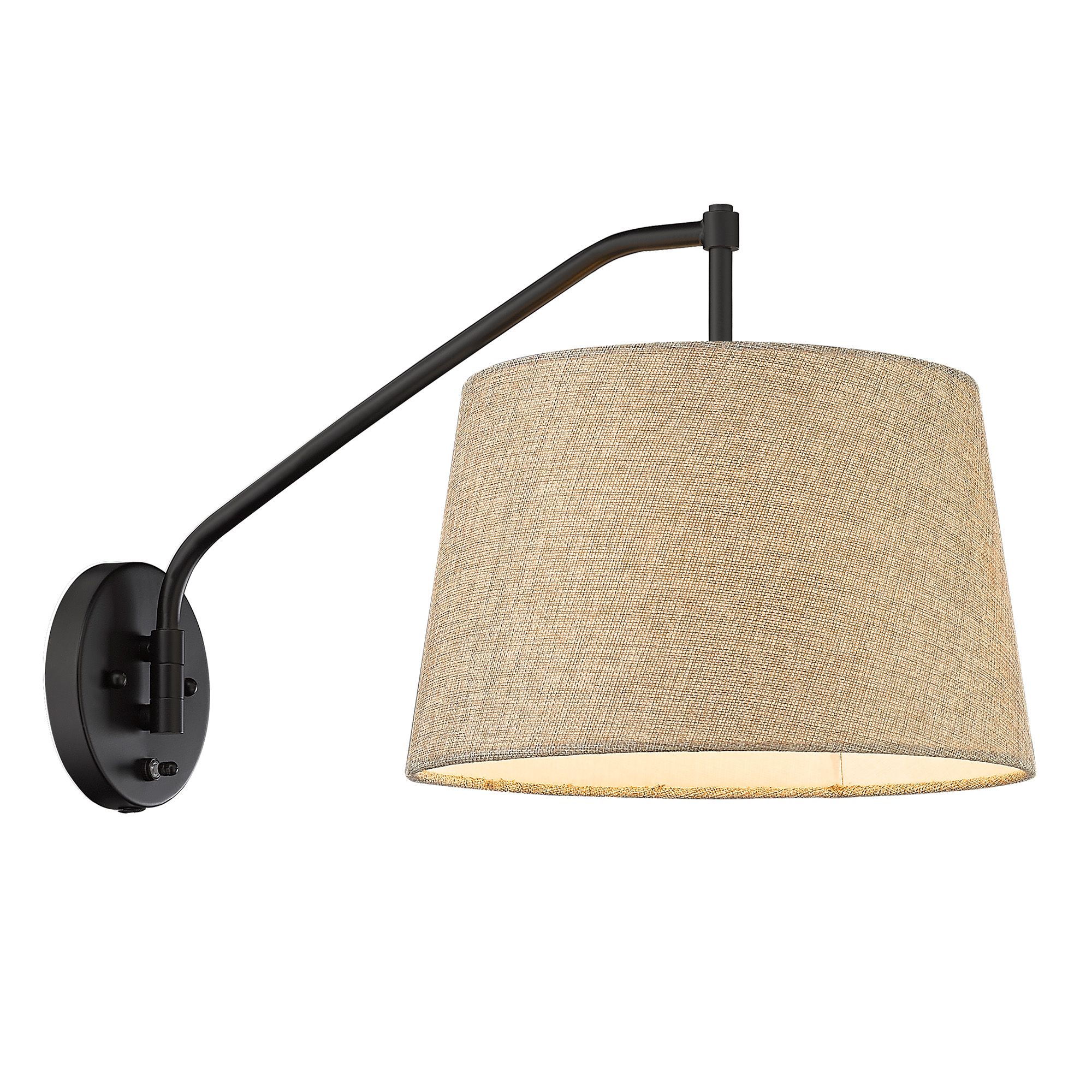 Ryleigh 12" Wide Matte Black 1-Light Swing Arm with Natural Sisal