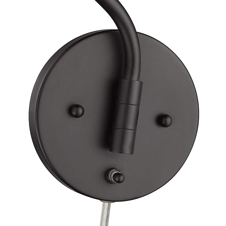Image 7 Ryleigh Matte Black Swing Arm Wall Lamp w/ Woven Grass Shade more views