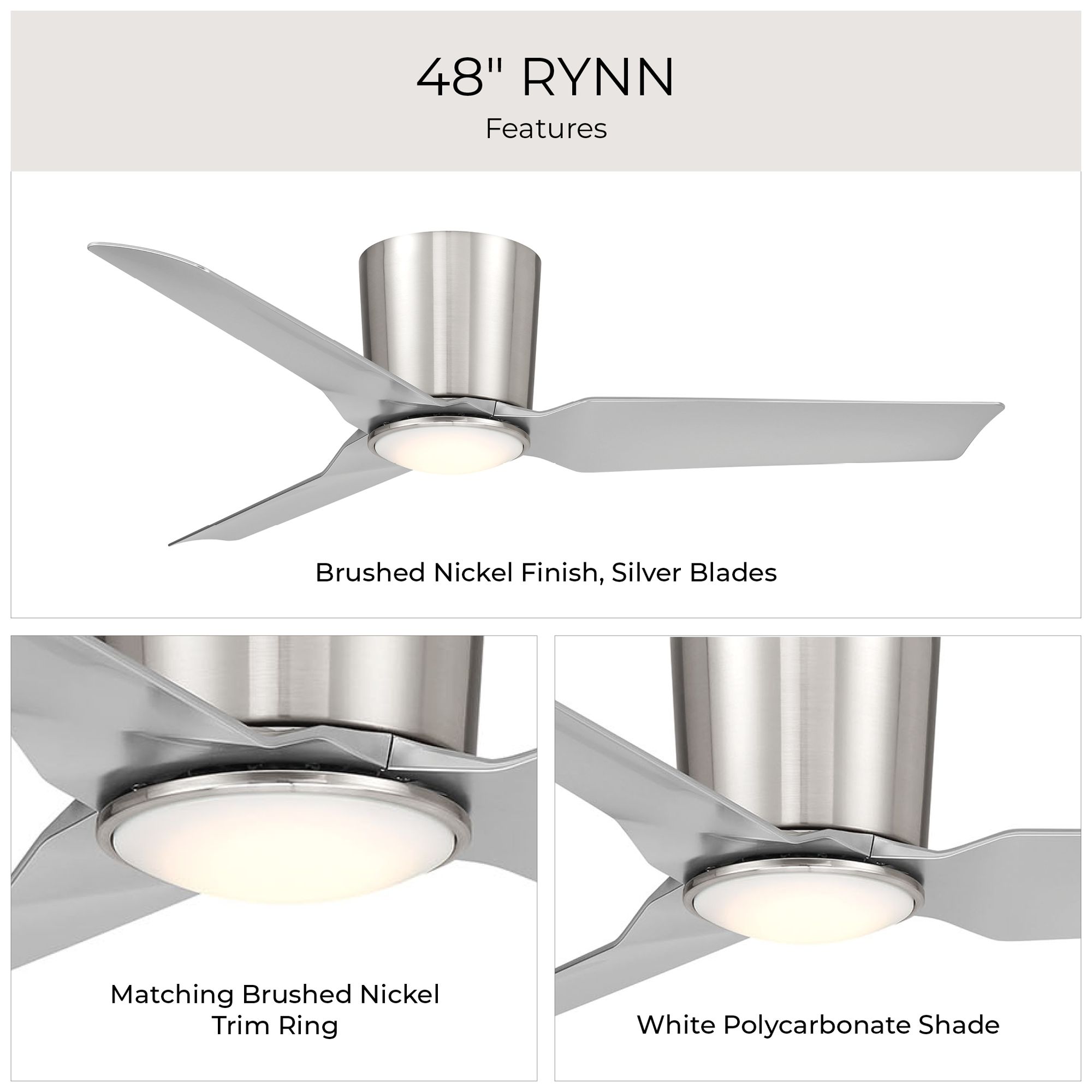 Rynn Collection 48-in. Three Blade Flush Mount Modern LED Ceiling Fan