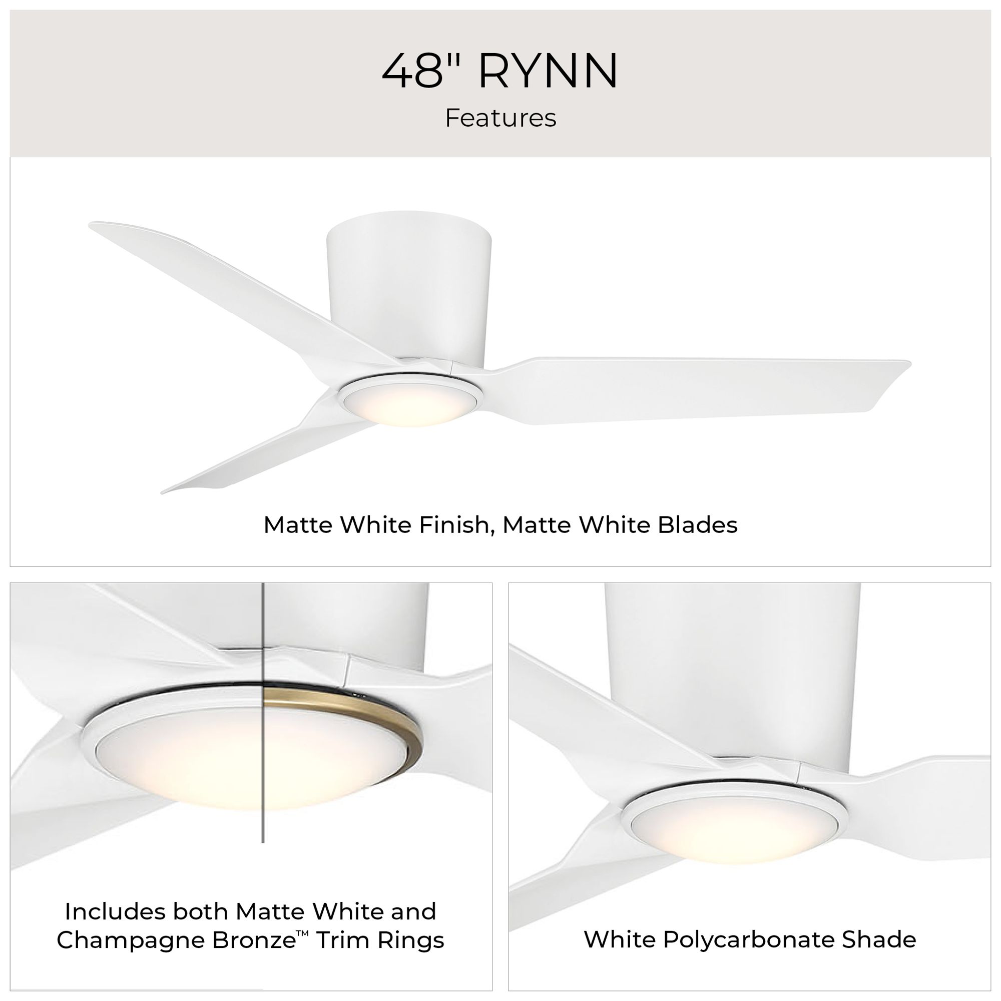 Rynn Collection 48-in. Three Blade Flush Mount Modern LED Ceiling Fan