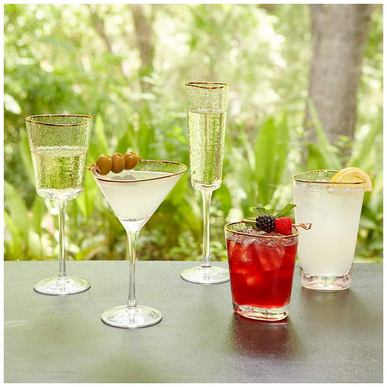 Image 2 S/4 Hammered Champagne Glasses-Clear w/Gold Rim more views