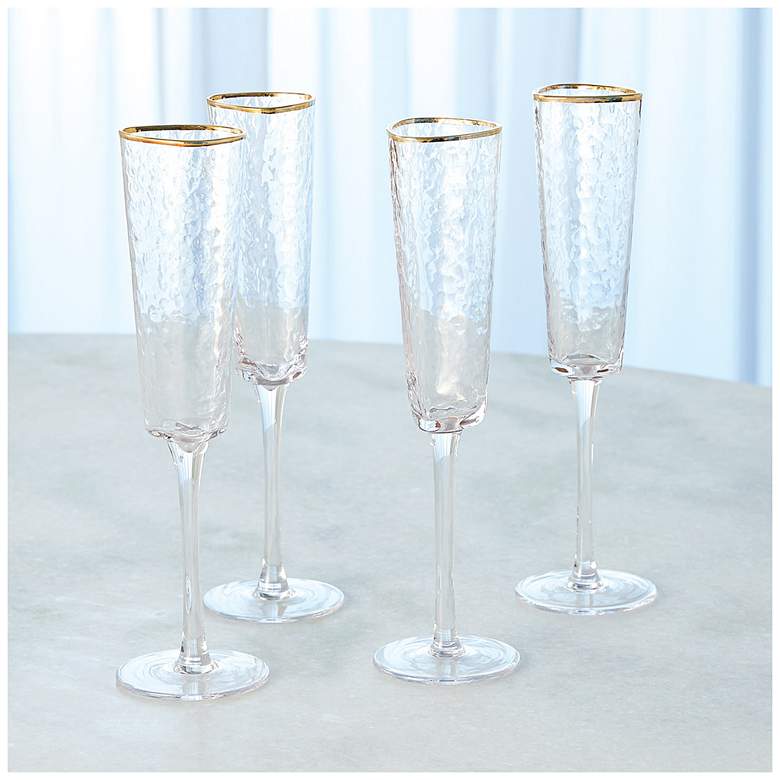 Image 3 S/4 Hammered Champagne Glasses-Clear w/Gold Rim more views